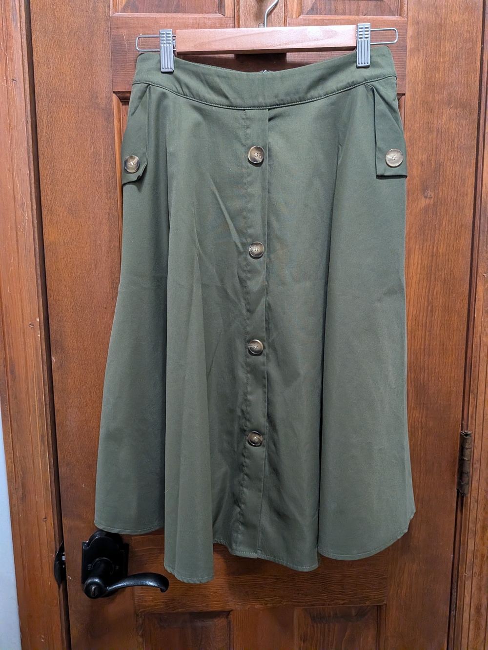 SHEIN Olive Green Button-Front A-Line Midi Skirt